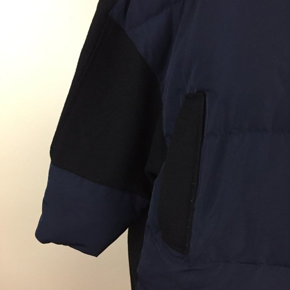 BASIC HOUSE Black Dark Blue Wool Blend Hoodie Duck Down Puffer Oversized Jacket - Picture 10 of 16